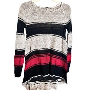 Free People Womens Striped High Low Tunic Sweater Black Pink XS OB425501